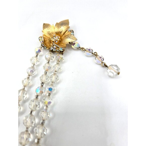Rare 1940s Graduated Crystal Necklace and Floral Rhinestone Gold Clip Earrings - Picture 7 of 13